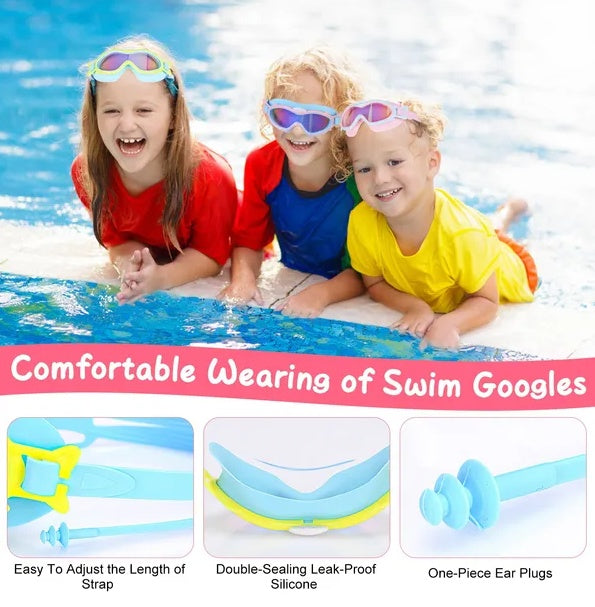 Kids Swim Goggles With Ear Plugs UV Protection Anti-Fog Leak Proof