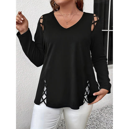 Women's Plus Size Long Sleeve Tunic Tops Criss Cross V-Neck Blouse Casual Fall Shirts For Women 1X-5X