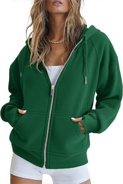 Fisoew Womens Zip Up Sweatshirts Fleece Lined Collar Crop Hoodie Casual Cotton Long Sleeve Tops With Thumb Hole