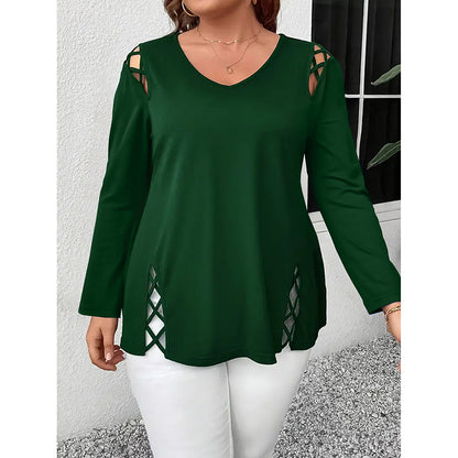 Women's Plus Size Long Sleeve Tunic Tops Criss Cross V-Neck Blouse Casual Fall Shirts For Women 1X-5X