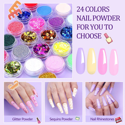 Acrylic Nail Kit With UV Light, 4 Colors Gel Polish Kit With 24 Glitter Colors Acrylic Powder Monomer Liquid