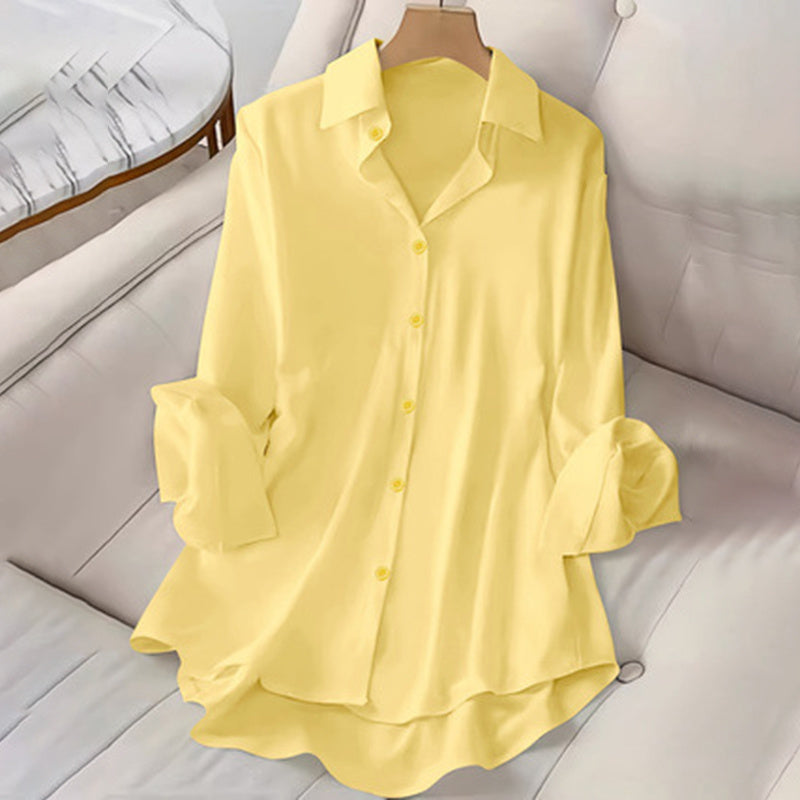 Plus Size Women's Casual Solid Color Lapel Long Sleeve Shirt Spring Autumn Comfort Full Button Office Blouse