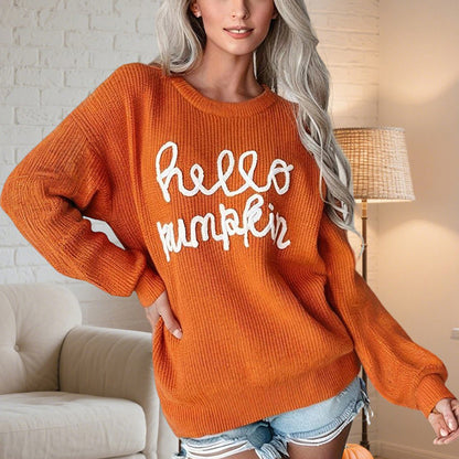 New 2025, Women's Casual Round Neck Long Sleeve Letter Graphic Sweater Fall Winter Warm Comfortable Pullover Tops