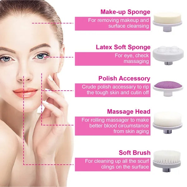 New advance, Waterproof Facial Cleansing Brush Face Spin Cleaning Brush Scrubber With 5 Brush Heads For Women