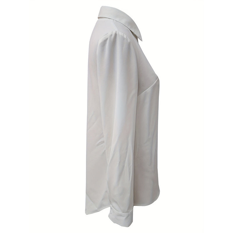 Plus Size Women's Casual Solid Color Lapel Long Sleeve Shirt Spring Autumn Comfort Full Button Office Blouse