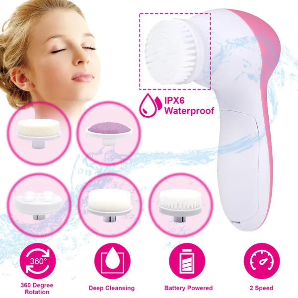 New advance, Waterproof Facial Cleansing Brush Face Spin Cleaning Brush Scrubber With 5 Brush Heads For Women
