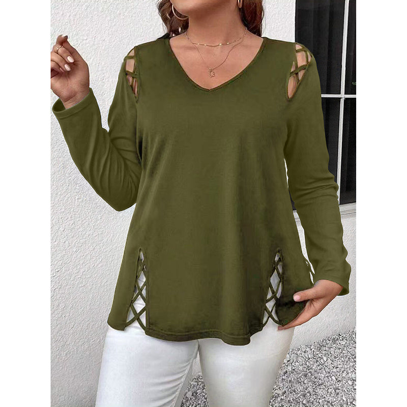 Women's Plus Size Long Sleeve Tunic Tops Criss Cross V-Neck Blouse Casual Fall Shirts For Women 1X-5X