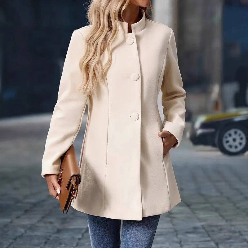 New 2025 Womens Elegant Single Breasted Coat Long Sleeve Mid Winter Overcoat Work Office Coats