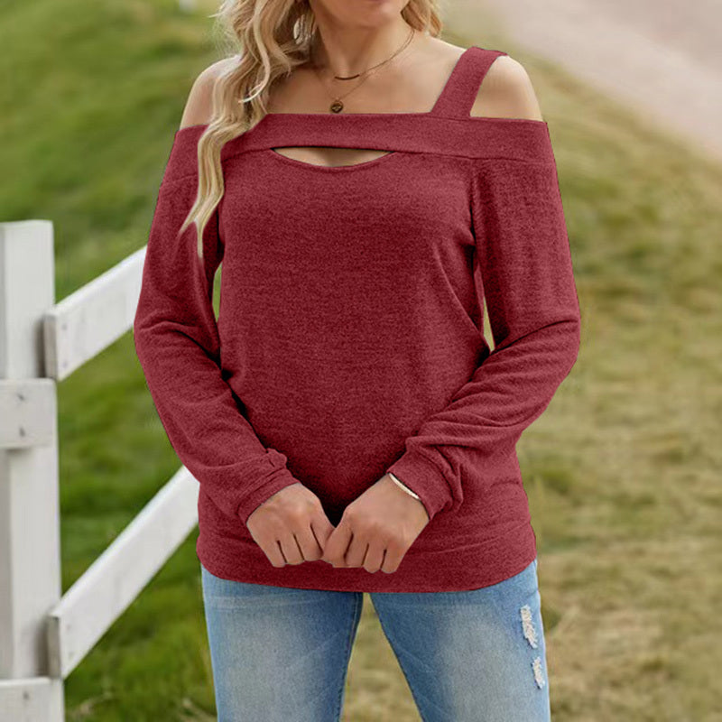Womens Cold Shoulder Top Cut Out Long Sleeve Basic T Shirts Casual Blouse Tshirts