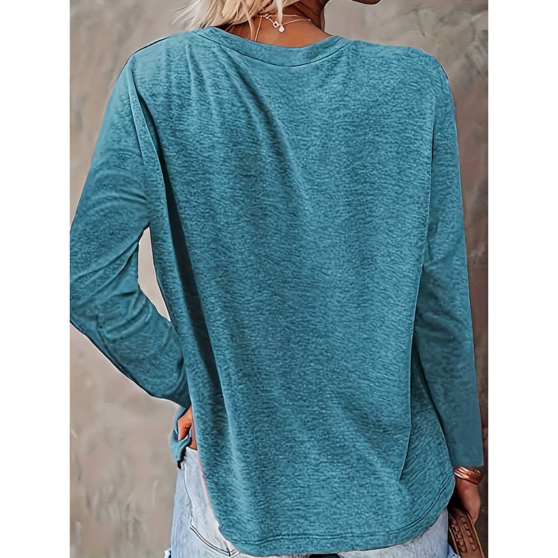 New Women's 2025 Dragonfly Print Crew Neck T-Shirt, Casual Long Sleeve Top For Spring & Fall