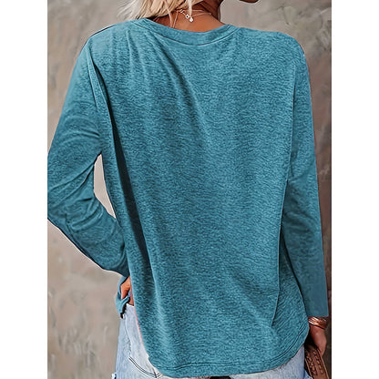 New Women's 2025 Dragonfly Print Crew Neck T-Shirt, Casual Long Sleeve Top For Spring & Fall