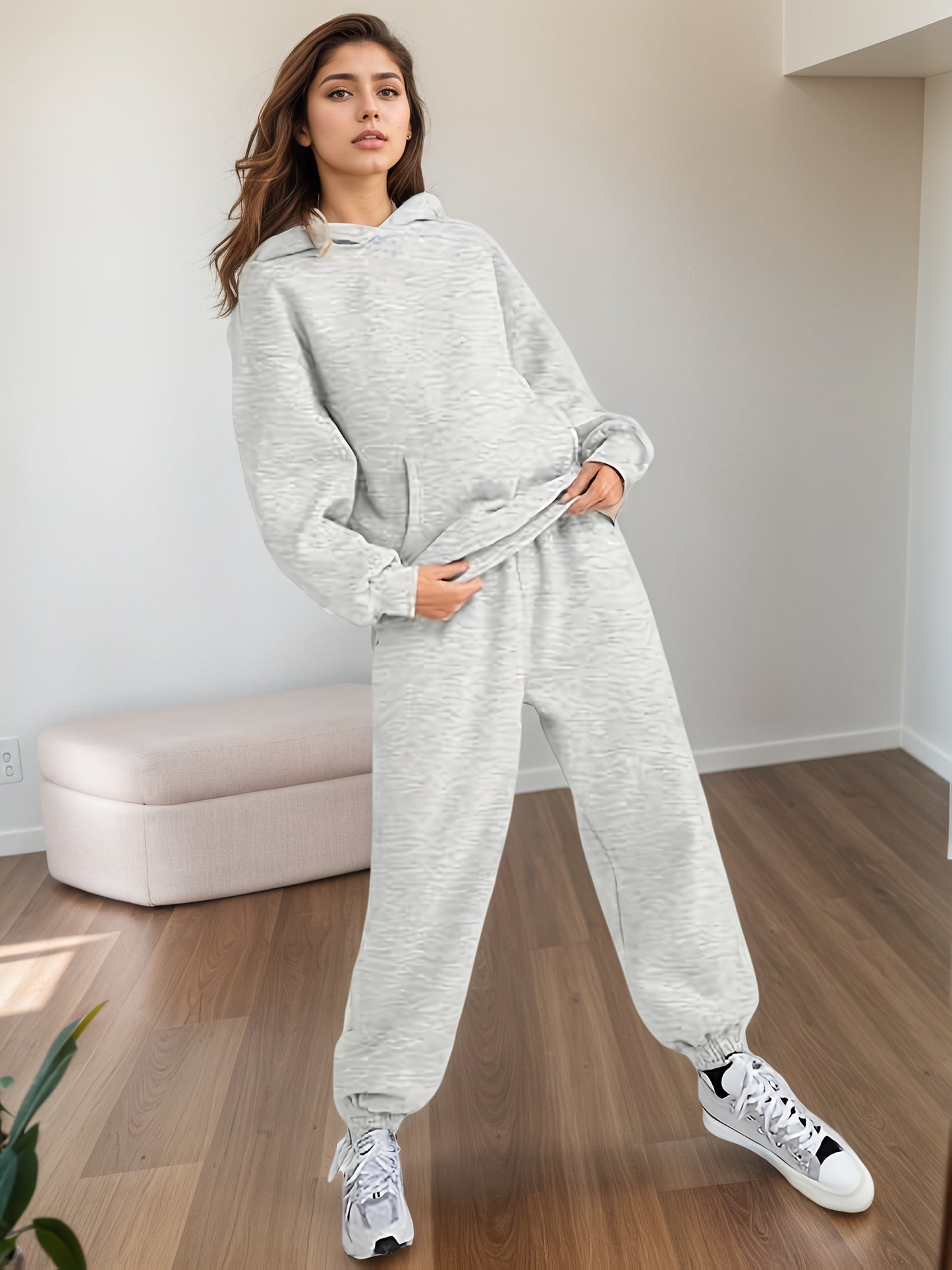2025 Large Size New 2 Piece Outfits Lounge Hoodie Sweatsuit Sets Oversized Sweatshirt Baggy Fall Fashion Sweatpants With Pockets