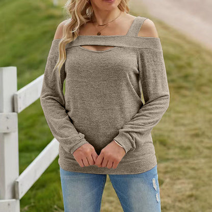 Womens Cold Shoulder Top Cut Out Long Sleeve Basic T Shirts Casual Blouse Tshirts