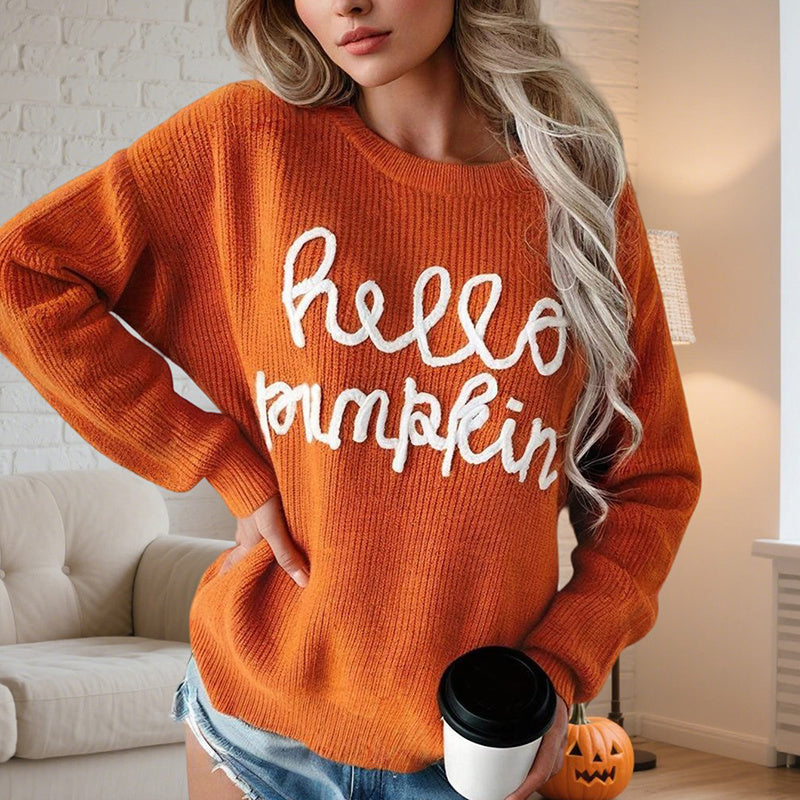 New 2025, Women's Casual Round Neck Long Sleeve Letter Graphic Sweater Fall Winter Warm Comfortable Pullover Tops