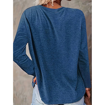 New Women's 2025 Dragonfly Print Crew Neck T-Shirt, Casual Long Sleeve Top For Spring & Fall