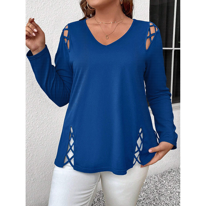 Women's Plus Size Long Sleeve Tunic Tops Criss Cross V-Neck Blouse Casual Fall Shirts For Women 1X-5X