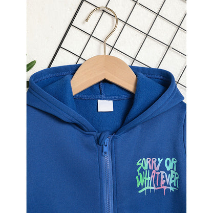 Toddler Girl Zip Up Hoodie Jacket Sorry Or Whatever Letter Print Long Sleeve Sweatshirt Kids Hooded Jacket