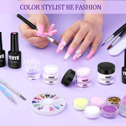 Acrylic Nail Kit With UV Light, 4 Colors Gel Polish Kit With 24 Glitter Colors Acrylic Powder Monomer Liquid