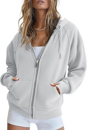 Fisoew Womens Zip Up Sweatshirts Fleece Lined Collar Crop Hoodie Casual Cotton Long Sleeve Tops With Thumb Hole