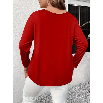 Women's Plus Size Long Sleeve Tunic Tops Criss Cross V-Neck Blouse Casual Fall Shirts For Women 1X-5X