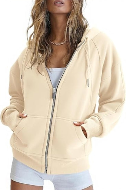 Fisoew Womens Zip Up Sweatshirts Fleece Lined Collar Crop Hoodie Casual Cotton Long Sleeve Tops With Thumb Hole