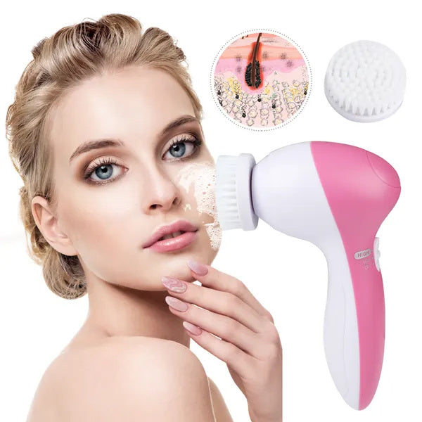 New advance, Waterproof Facial Cleansing Brush Face Spin Cleaning Brush Scrubber With 5 Brush Heads For Women