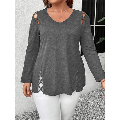 Women's Plus Size Long Sleeve Tunic Tops Criss Cross V-Neck Blouse Casual Fall Shirts For Women 1X-5X