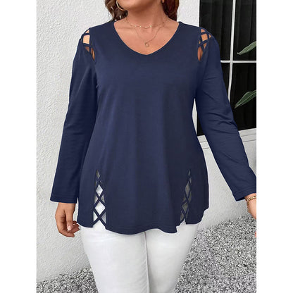 Women's Plus Size Long Sleeve Tunic Tops Criss Cross V-Neck Blouse Casual Fall Shirts For Women 1X-5X